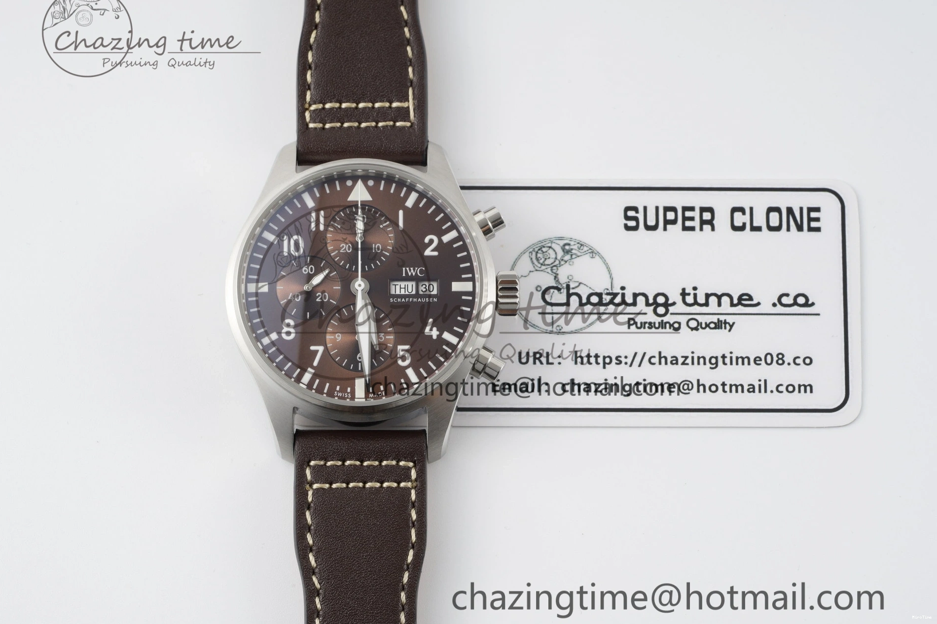 MIROTIME 1222 Thermal Pilot Chrono SS AZF 1:1 Best Edition Brown Dial on Brown Leather Strap A 7062